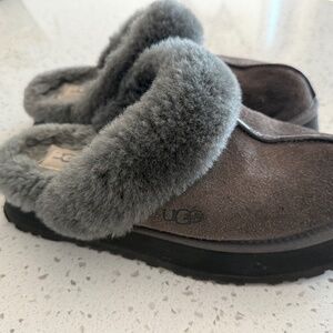 UGG Grey Shearling Slide Slippers Women's